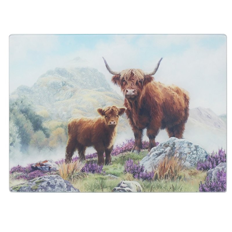 Tempered Glass Cutting Board Chopping Serving Cheese Board Nature Highland Cow