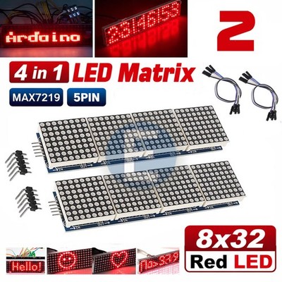 2pcs 4 in 1 matrix RED led display module max7219 5p line 8x32 Arduino Raspberry