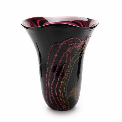 Large Tim Lazer 1995 Signed Studio Art Glass Vase Black Murrini Cane LE #3 of 76