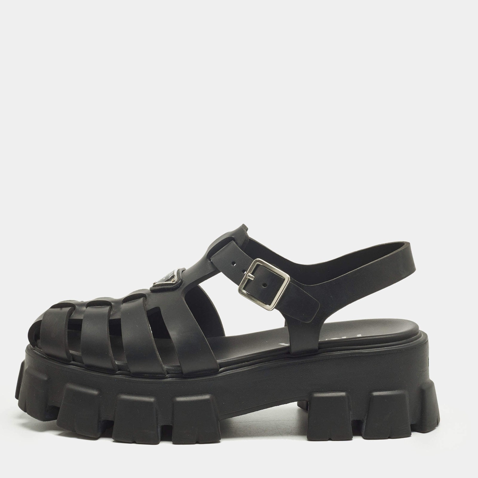 Prada Monolith Size 41 Black Rubber Platform Sandals