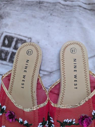 Nine West Red Mesh Sequined Flower Ballet Flat Sandals UK 4 - Picture 2 of 6