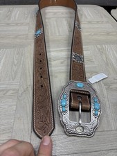 Ariat Turquoise Colored Floral Western Leather Belt Women XL Blue A1521644