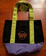 Trader Joes Limited Edition Mini Halloween Canvas Tote Bag Black Green Purple