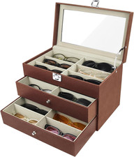 Sunglasses Organizer 18/20 Slots, Multiple Pairs Glasses Storage Case Leather Ey