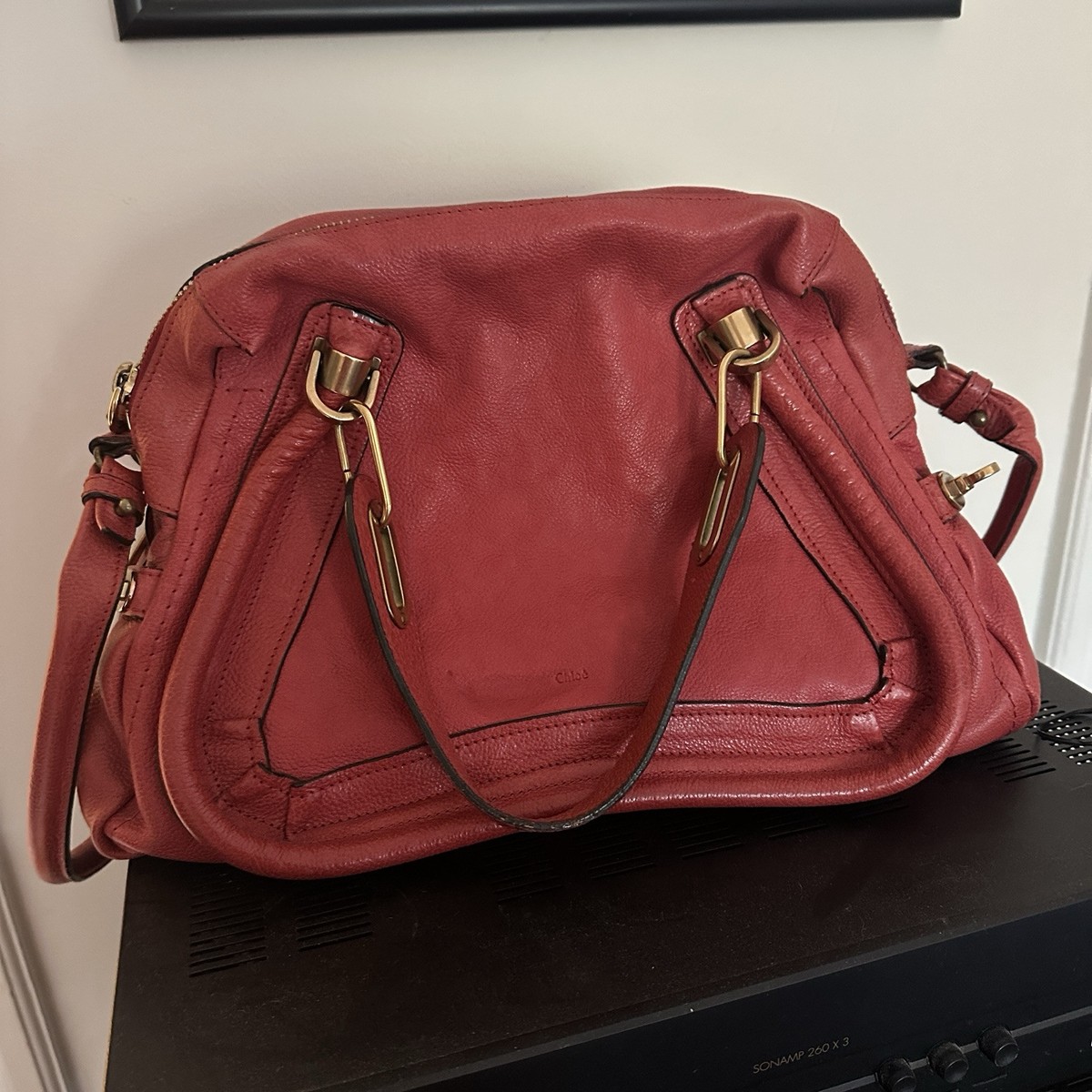 Chloé Paraty Black Interior Shoulder Bag Large Red Leather | eBay
