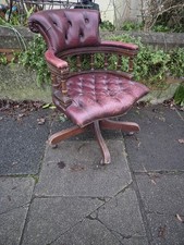 Vintage Red Leather Chesterfield Captains Swivel Chair Office - Antique ox blood