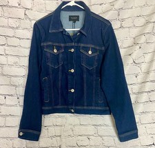 NWT Risen Womens Trucker Jacket M Dark Blue Denim Button Front Outdoor Comfort