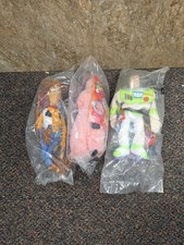 1995 Burger King Toy Story Plush Lot of 3   Woody, Buzz Lightyear  Hamm-Sealed