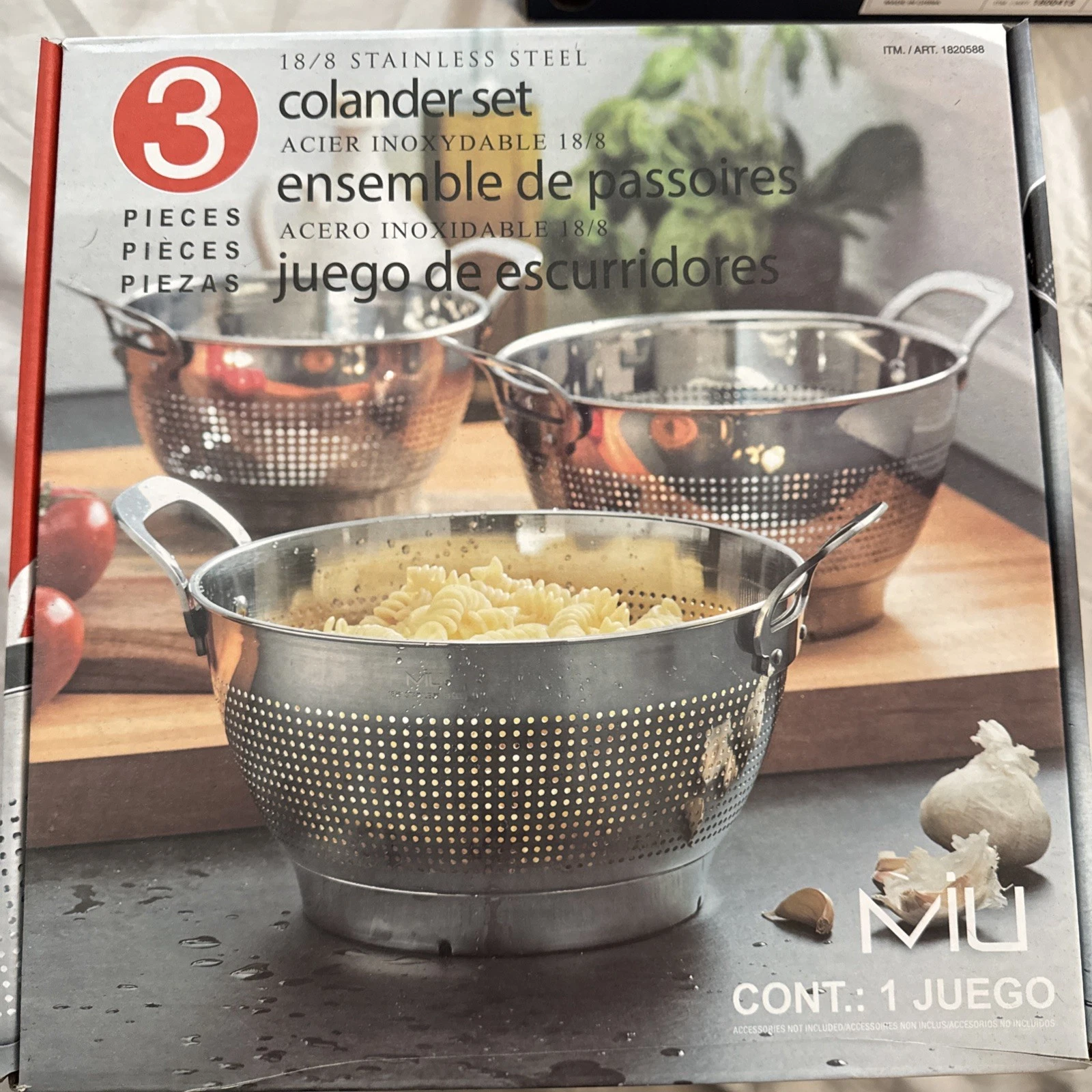 MIU Colander Set w/ Riveted Handles 3Pc Nests Stainless Steel Dishwasher Safe
Opens in a new window