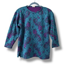 Vintage 80s/90s Teal Paisley Floral 3/4 Sleeve Sweatshirt Women s Size Small