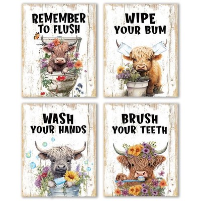 Funny Highland Cow Bathroom Poster, Inspirational Quotes Art Print Humorous F...