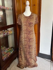 Short Sleeve Leopard Cheetah Animal Print Long Stretchy Flattering Dress Size XS