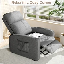 Fabric Reclining Chair Single Sofa Chair W/ Adjustable Backrest and Footrest