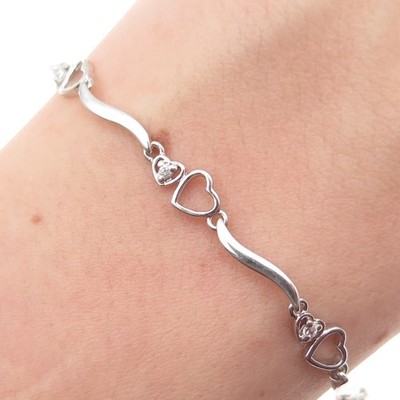 Ross Simons 925 Sterlingsilber Rundschliff C Z Herz gewellter Stab Gliederarmband 7,25''