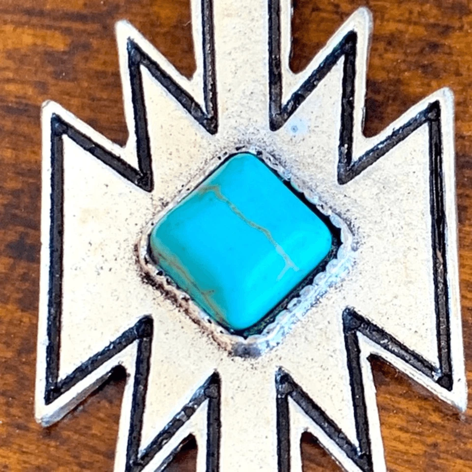 Pendientes colgantes unisex turquesa y plata Southwest se encuentra con estilo geométrico azteca Foto 3 de 4