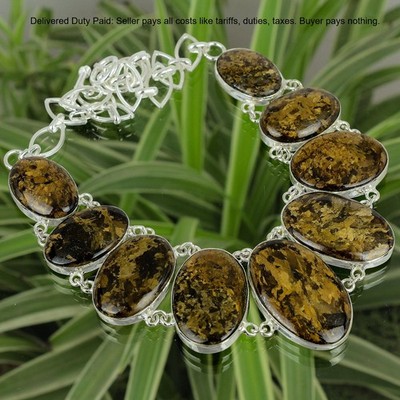 Oval Natural Bronzite Trendy Elegant Chain Birthday Necklace 925 Sterling Silver