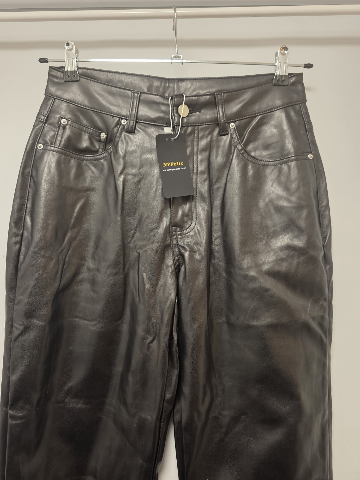 NVFelix Black Faux Leather High Waist Straight Leg Trousers Size M BNWT image 2