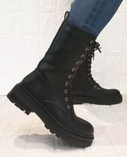 scarpe anfibi stivali stivaletti da donna nero stringati alti caldi anti pioggia