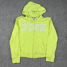 Y2K Pink Victoria's Secret Full Zip Hoodie Womens M Neon Yellow Graphic Preppy