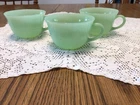 3 Green Depression Glass Tea Cups, Fire King Jaedeite Alice Pattern