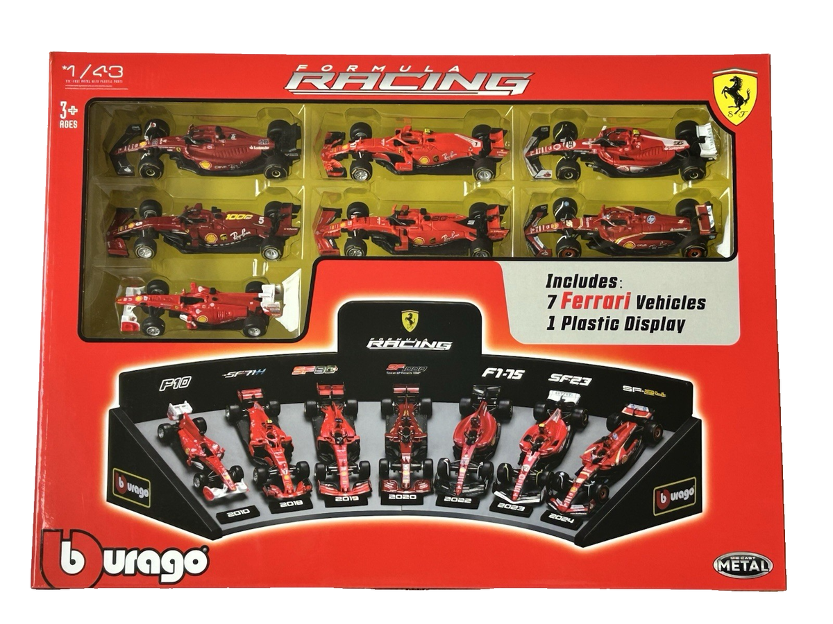 NEW! Bburago 1/43 Ferrari F1 7 Car & Display Deluxe Gift Set