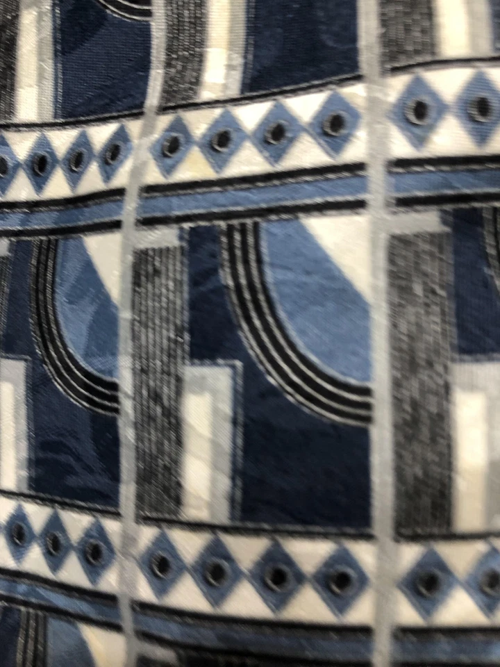 Gravata Zylos George Machado masculina azul cinza seda geométrica padrão art déco - Imagem 2 de 4