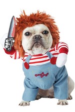 Dog Costume Deadly Doll With Knife Wig And String Ties Halloween Pet20157