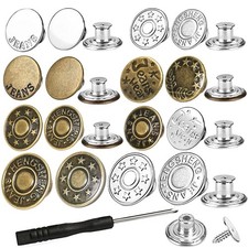 32 Sets Jeans Buttons Replacement, 17 mm and 20 mm No-Sew Removable Metal But...