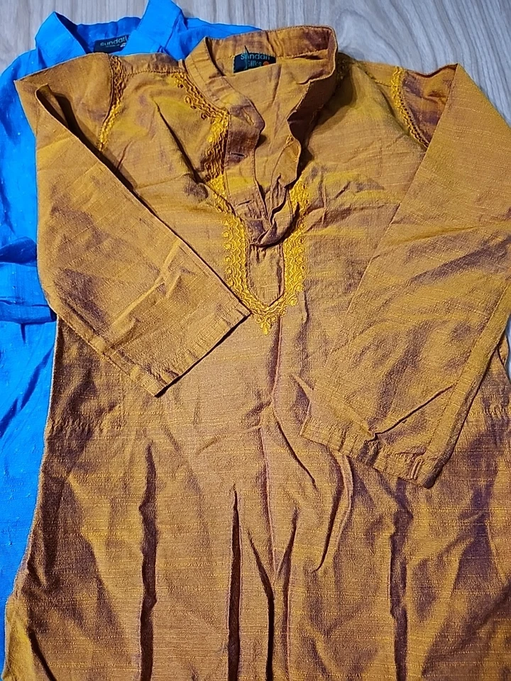 Sundari Silks Kids Shirts, Gold And Blue, 100% Silk,  Pit To Pit 13 - Image 2 of 4
