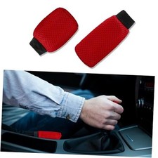 2 PCS Gear Shift Knob Cover  Handbrake Cover, Anti-Slip Breathable Red