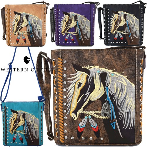 Western Style Cowgirl Horse Cross Body Handbag Women Purse Single Shoulder Bag