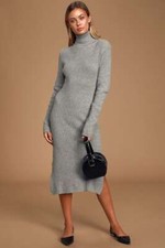 LULUS Lulus Sheerah Turtleneck Midi Sweater Dress M MEDIUM GRAY NEW *Z19