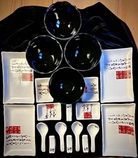 Sushi Dinnerware Set For 4 Bowls, Plates, Spoons w Rest, Dish Dip Dish 20 Pieces