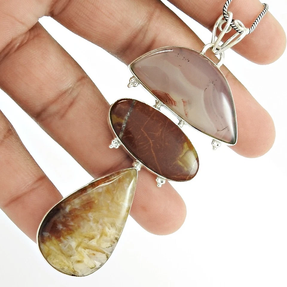 Weihnachtsgeschenk Echt 925 Sterlingsilber Natur Türkische Achat Tribal Anhänger - Bild 3 von 4