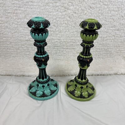 Pair (2) 1990's Hand Painted Funky~Male Female Candlestick Holders 12'' Tall