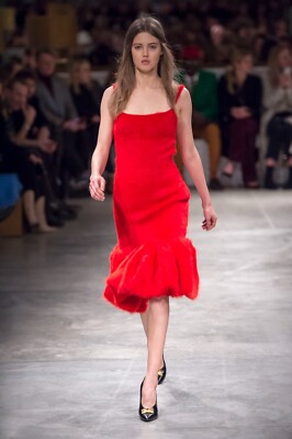 NWT Prada Fall 2017 Red Wool Silk Fluted Ruffle Hem Mikado Evening Dress 38  | eBay