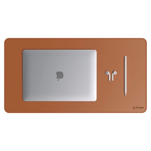 Amper Eco Leather PU Desk Mat Extra Large 65x31cm Mouse Pad Brown Mousepad Desk - Picture 3 of 6