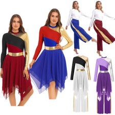 Women Dress Praise Set Church Outfit Liturgical Dancewear Patchwork Irregular