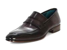 Paul Parkman Men's Loafer Black & Gray Hand-Painted Leather Upper Leather Sole