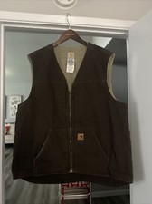 Vintage Carhartt Vest Fleece Blanket Lined Zip Up Brown V19-DKB Size 2XL