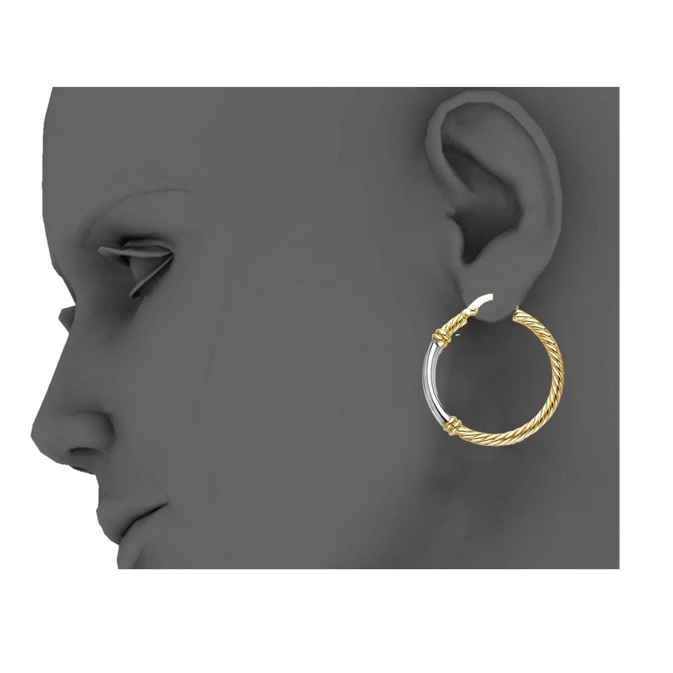 14K Two Tone Gold 2.5mm Rope Hoop Earrings - Image 2 of 4