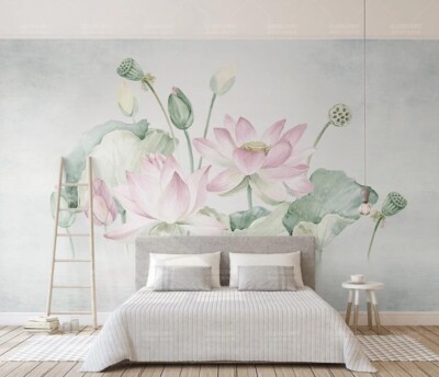 3D Watercolor Lotus ZHUA25725 Wallpaper Wall Murals Removable Self-adhesive Ann