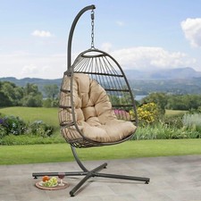 Image of Outdoor Garden Hanging Chair - Single/Double Grey W Cream Cushion