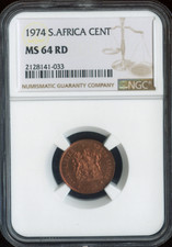 1974 South Africa Cent NGC MS64 RD Quality