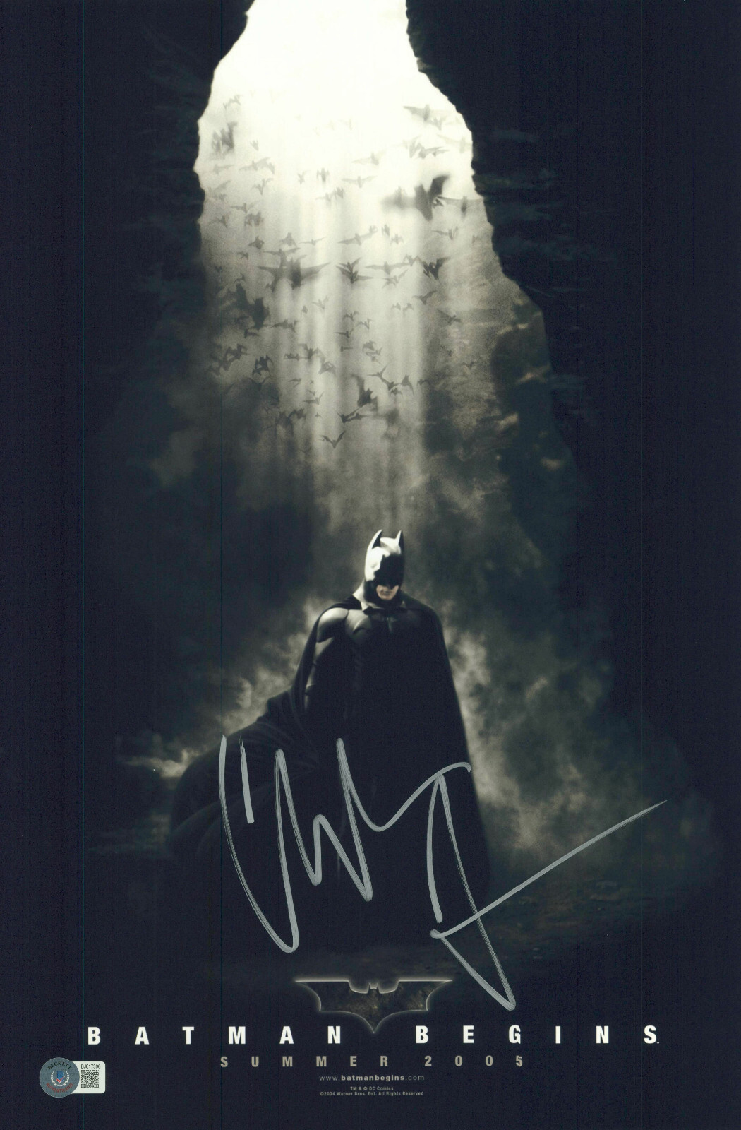 CHRISTIAN BALE Autographed Signed CHRSTIAN BATMAN BEGINS 12X18 PHOTO BAS BECKETT 