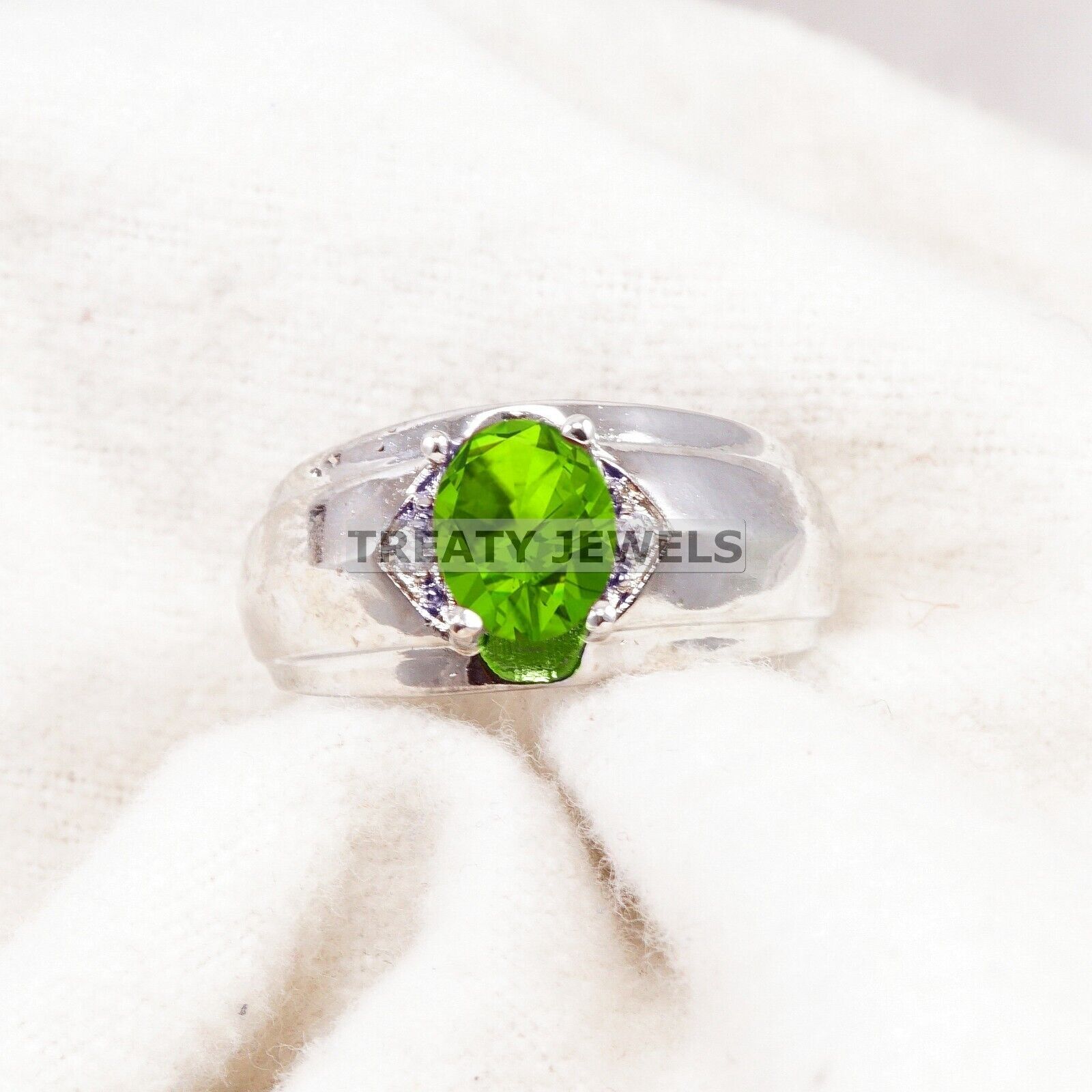 Peridot Oval Cut Gemstone With 925 Sterling Silver Ring For Men's #B499