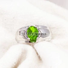 Peridot Oval Cut Gemstone With 925 Sterling Silver Ring For Men's #B499