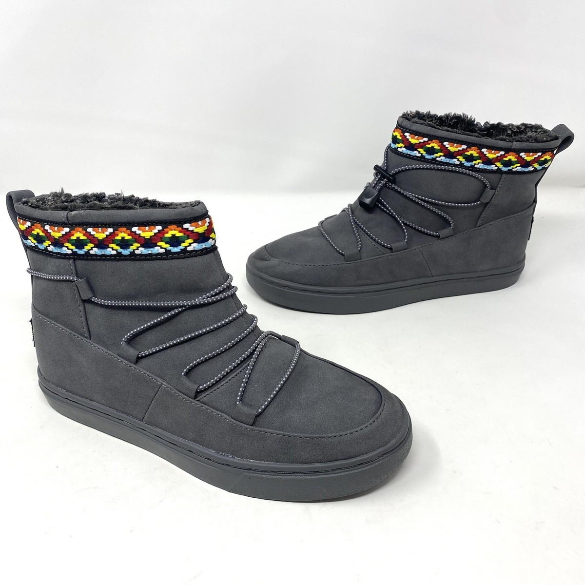 Toms Alpine Youth Girls Gray Weather Proof Suede Tribal Wedding