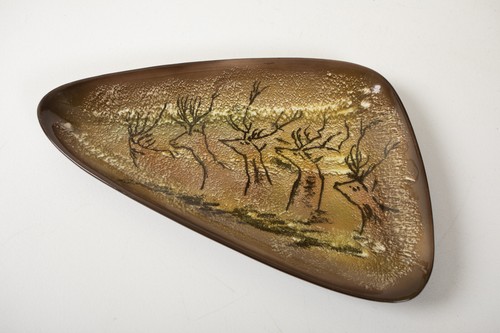 Mid Century Ceramic Dish (LC2) Stag Buck Deer Image (JSF6) Triangle Plate Bowl - 第 1/10 張圖片