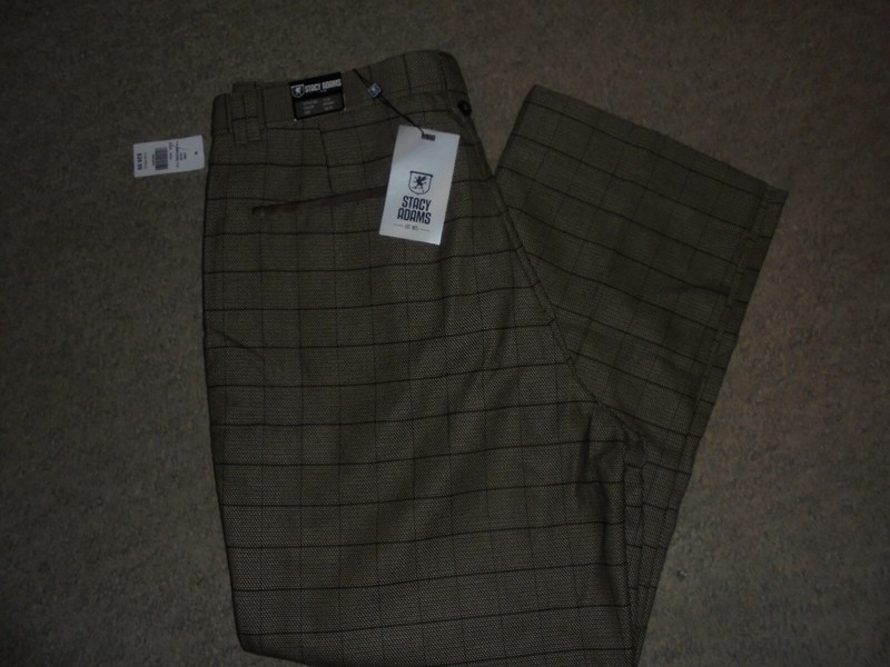 MENS NWT STACY ADAMS BROWN PLAID DRESS PANTS SIZE 38 X 30